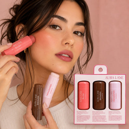 Creme Blush, Bronzer and Highlitter Sticks Aura Lane