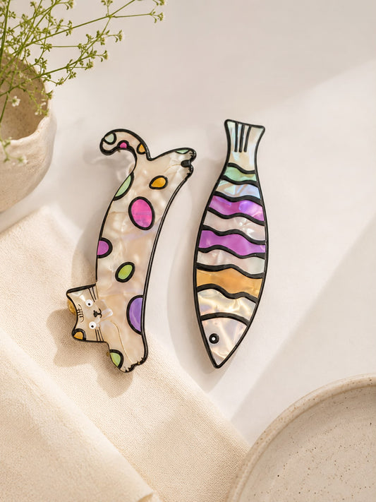 Pinza para el cabello gato y pez