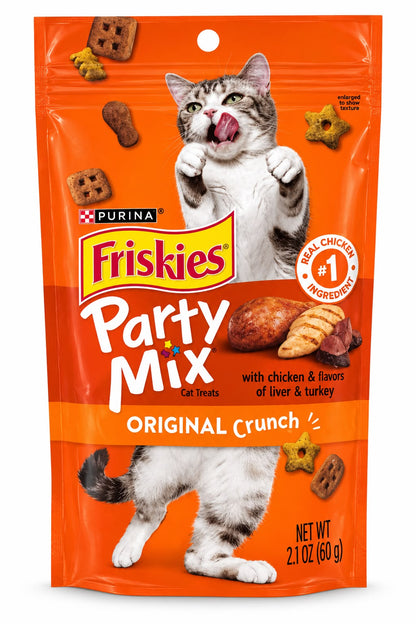 Friskies Party Mix – Premios para Gatos Original Crunch, con Pollo y Sabores de Hígado y Atún