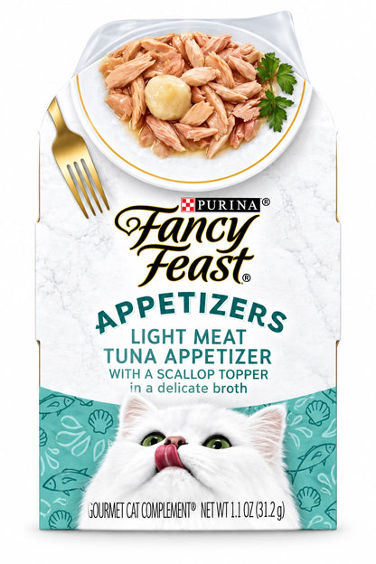 Fancy Feast Appetizers – Atún de Carne Clara con Topping de Vieira en Caldo Delicado