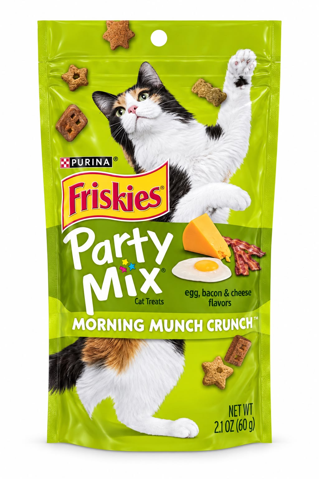 Friskies Party Mix – Premios para Gatos Morning Munch Crunch, Sabor Huevo, Tocino y Queso