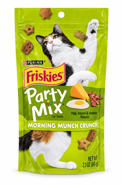 Friskies Party Mix – Premios para Gatos Morning Munch Crunch, Sabor Huevo, Tocino y Queso