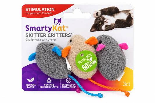 SmartyKat Skitter Critters – Juguetes para Gatos con Catnip x 3