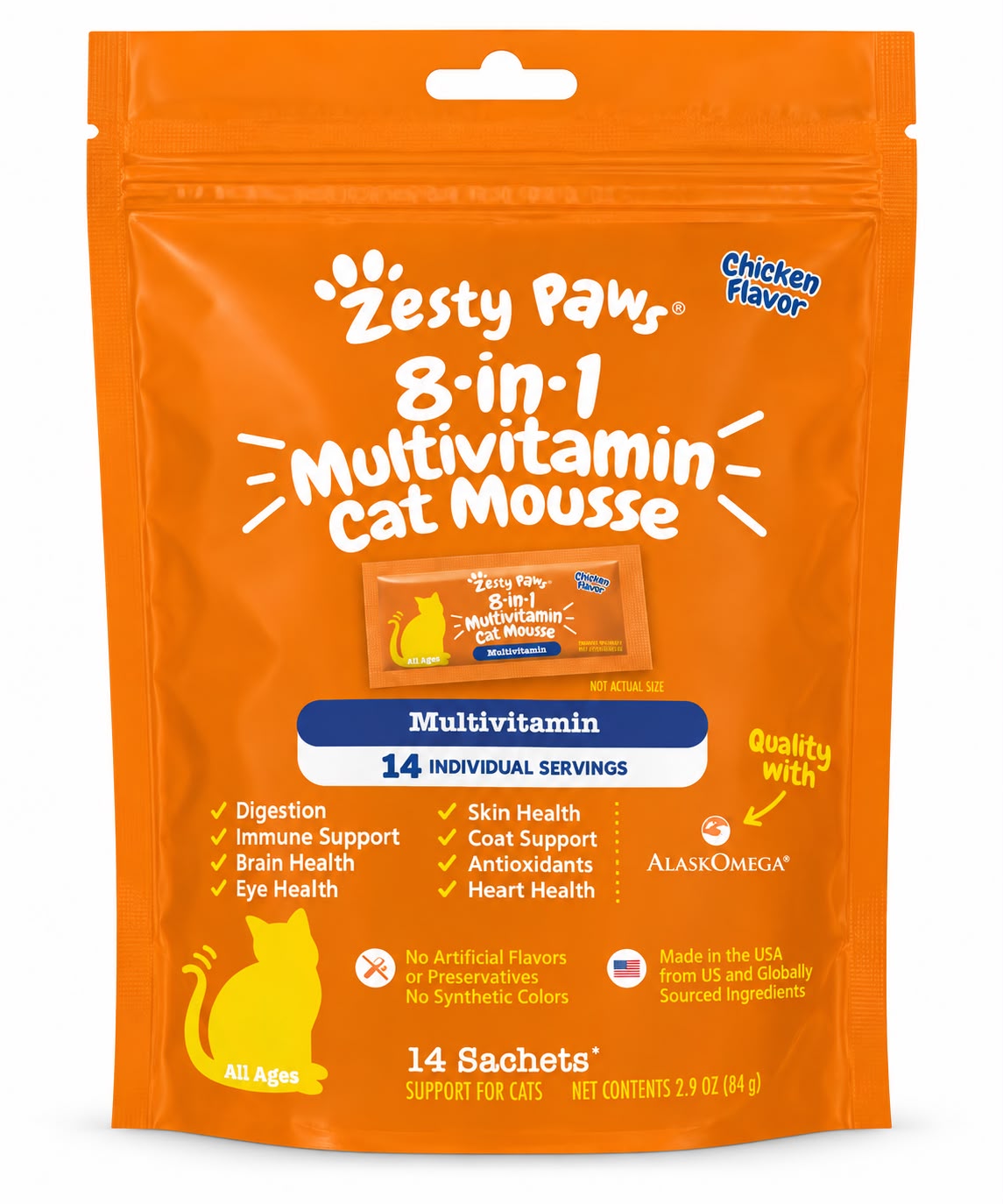 Zesty Paws Mousse Multivitamínico 8 en 1 para Gatos – Sabor Pollo
